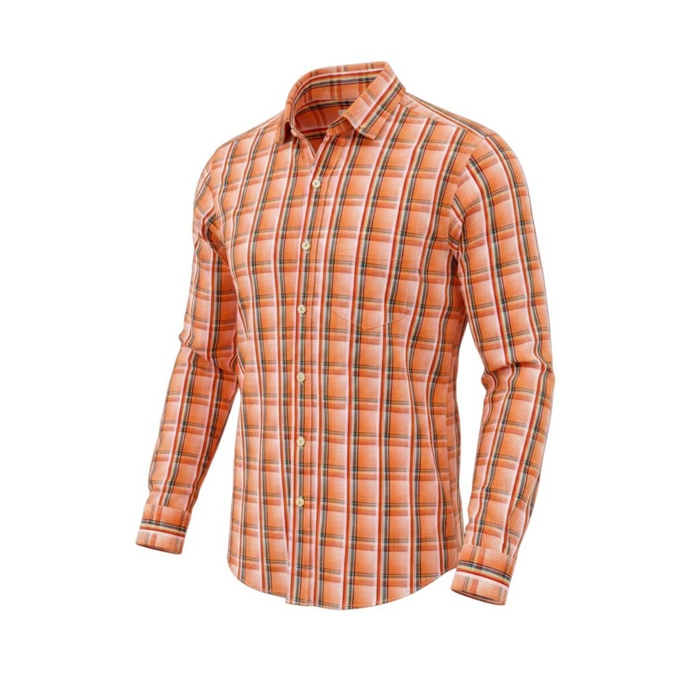 Viyella Button Down Shirt Mens Medium Orange Plaid Extra Fine Cotton Excellent